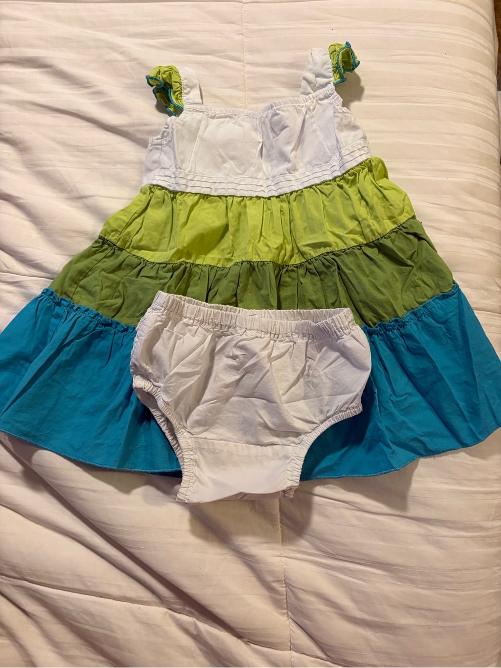 Faded Glory White, Lime & Teal Tiered Dress with Diaper Cover
